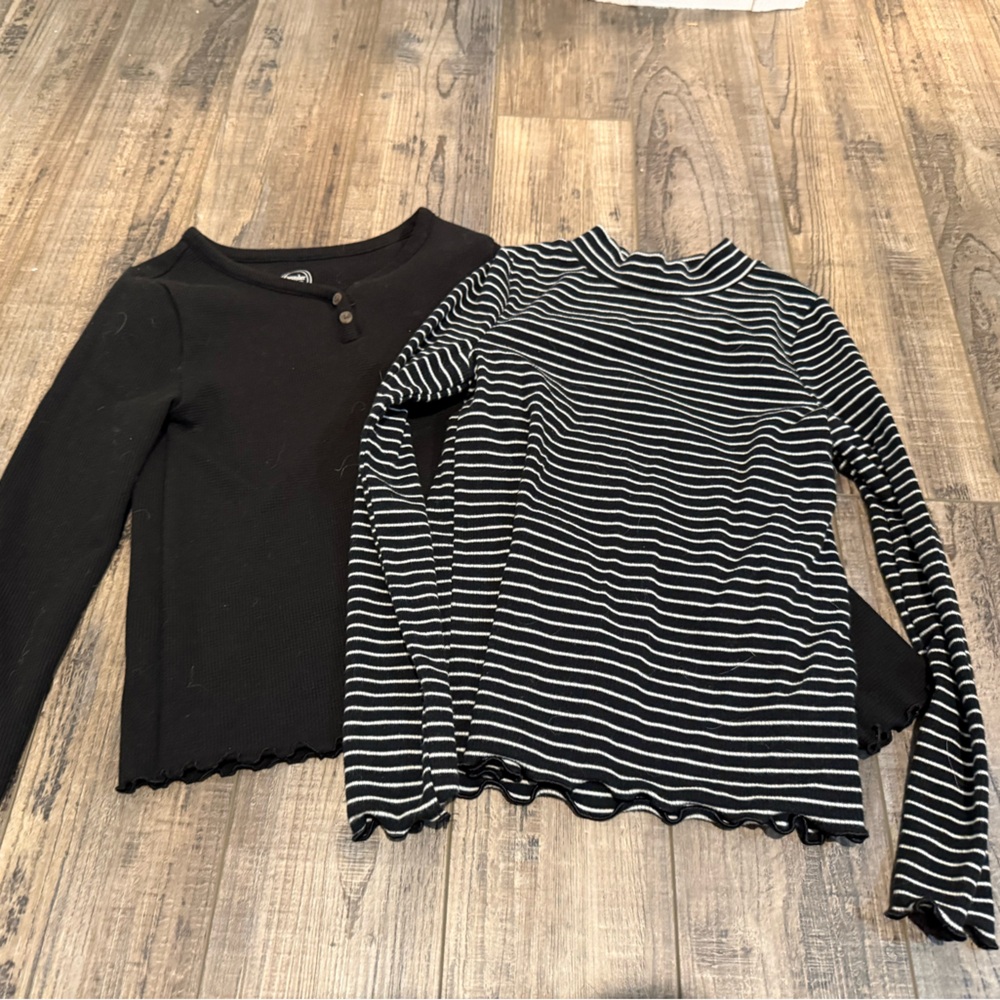Lot of 2 Black and Black-White Striped Long Sleeve Layered Tops size 8